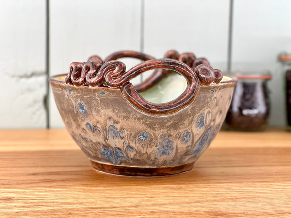 Bowl with Copper Handles and Rim