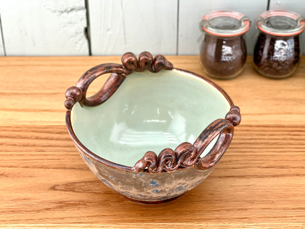 Bowl with Copper Handles and Rim