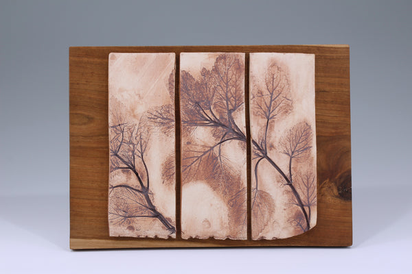 Three Mint Tiles Mounted on Cherry Wood