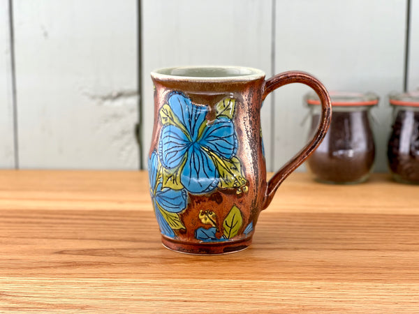 Copper Mug with Blue Flowers