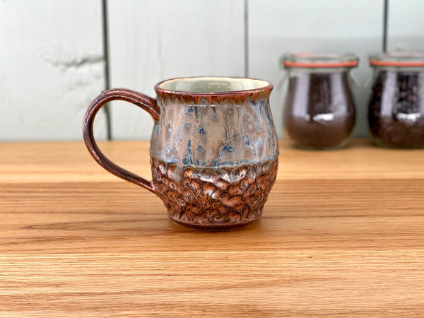 Copper Handle and Rim Carved Mug