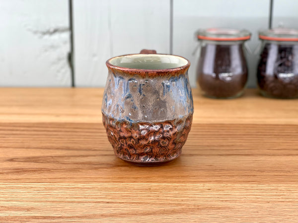 Copper Handle and Rim Carved Mug