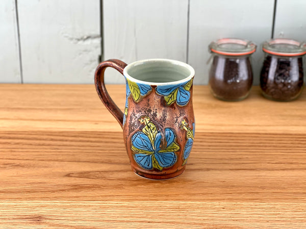 Copper Mug with Blue Flowers